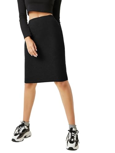 Womens' Elastic Waist Solid Color Rib-Knit Skirt Casual Mini Skirts for Women