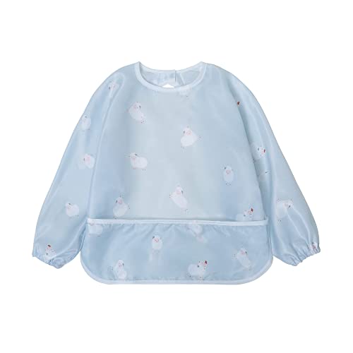 Little Dimsum Long Sleeved Coverall Waterproof Feeding Baby Bibs with Food Protection Large Pocket for Babies Toddlers (6-48 Months)(sheep)
