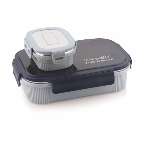Image of WARMEO MICROMATE Microwave-Safe Stainless Steel Lunch Box, Bpa Free, Perfect for Office, School, Travelling, Combo(800ml+150 ml),Blue