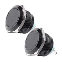 Powice 2X 22mm Taster Wasserdicht Momentaner Schalter aus Edelstahl,Druckschalter Drucktaster 5A/12V/24V/110V/230V,Geeignet für Autos, Zündanlagen, Türklingeln (Flacher Kopf), Schwarz