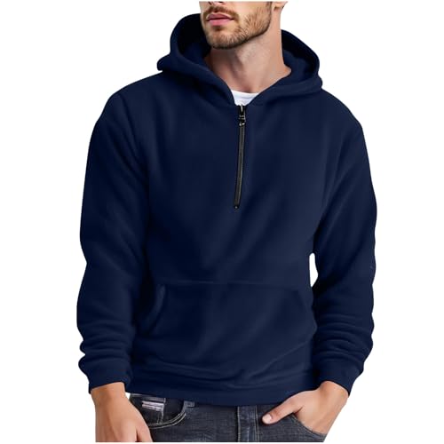 Mens Quarter Zip Sweatshirt Fashion Long Sleeve Fleece Warm Fall Winter Outdoor Pullover Tops Solid Color Hoodies