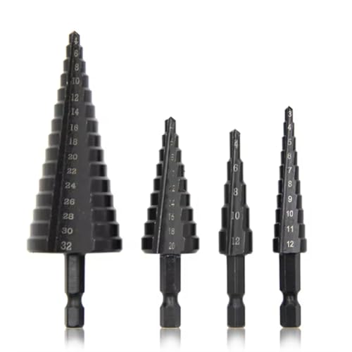 Uxsjakjsd Broca Escalonada Negra de Vástago Hexagonal con Ranura Recta, de 4-12 Mm, 4-20 Mm, 4-32 mm y 3-12 Mm. Herramienta de Taladro de Torre.