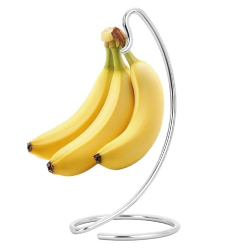 DYUEE Banana Holder Stand - Modern Banana Hanger Hook, Metal Banana Hanger Tree Stand Hook for Kitchen Countertop to Keep Bananas Fresh for 15LB(Silver)
