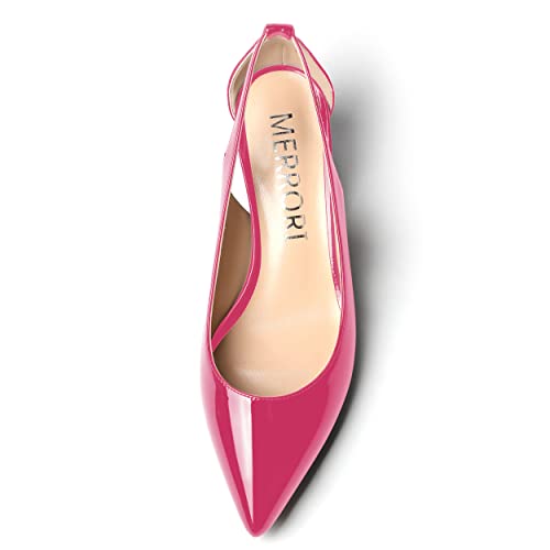 MERRORI Women's Pointed Toe Slip On Patent Solid Chunky Low Heel Pumps Shoes 2 Inch3