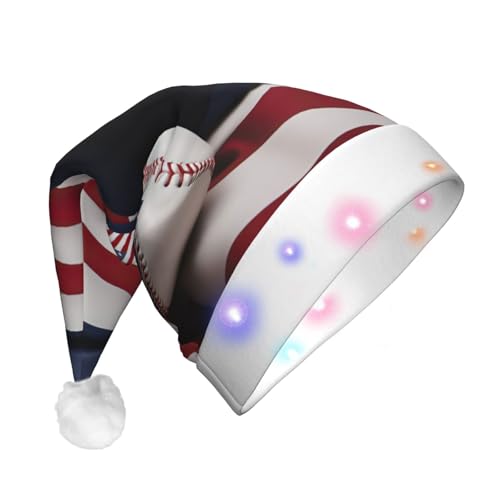 Bkdogkt Sombrero de Navidad con luces para hombre y mujer, diseño de bandera americana y béisbol, suministros de fiesta