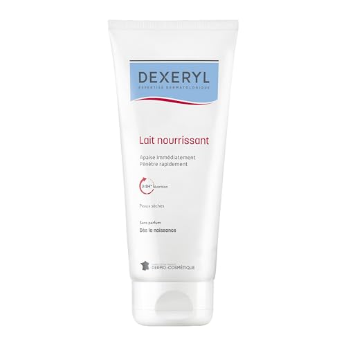 DEXERYL - Lait Nourrissant - Hydratation Intense & Pénétration Rapide - Peaux Sèches à Très Sèches - Visage & Corps - Texture Fluide - 24 H de Nutrition - Sans Parfum - Dès la naissance - 200 ml