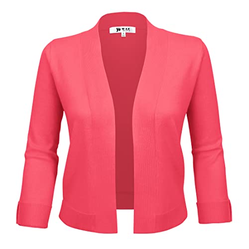 Image of YEMAK Women's Crop Cardigan Sweater - 3 /4 Sleeve Open Front Classic Basic Knit Bolero Cropped Soft Lightweight Knitted Top