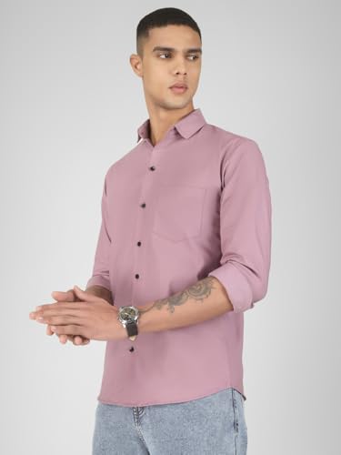 Image of Mens Cotton Lycra Full Sleeve Slim Fit Semi-Formal Shirt | Textured Pattern | Curved Hem