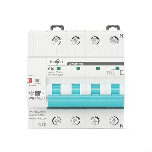 HEIBTENY WLAN Smart Leitungsschutzschalter, Photovoltaik Dc Trennschalter,Überspannung Überlast Hochleistung Schutz Circuit Schutzschalter, Zeitschalter Fernbedienung Für TUYA/Smart Life(16A)