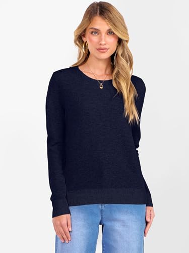 ANRABESS Womens 100% Wool Sweaters 2025 Fall Work Business Casual Basic Sweater Crewneck Long Sleeve Tops Navy Blue X-Large2