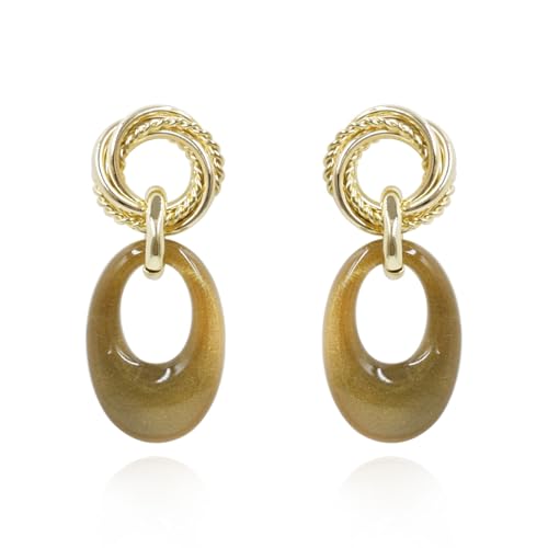 CW 18K gold-plated green large dangle earrings,retro vacation style exquisite flowing sand gold earrings for women trendy.