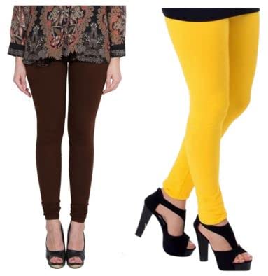 Women's Cotton Solid Slim Fit Full Length Leggings (Combo Pack of 2) Brown & Yellow_3661TW_3XL_2_BAZ-image-39