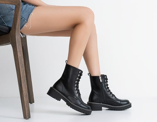 Vepose Women's 9629 Fashion Combat Ankle Boots, Lace up Booties with Inner Zipper2