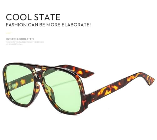 Image of Retro Square Aviator Sunglasses for Women Men Oversized Trendy Style Vintage 70s Square Aviators Sun Glasses (Tortoise Green)
