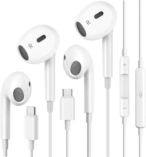 2 Pack USB C Headphones Wired Earbuds for iPhone 17 16 15 Pro Max 16e 16 Plus & 15 Plus USBC Ear Buds in-Ear Earphones with Microphone & Volume Control Clear Stereo Sound & Noise Isolation