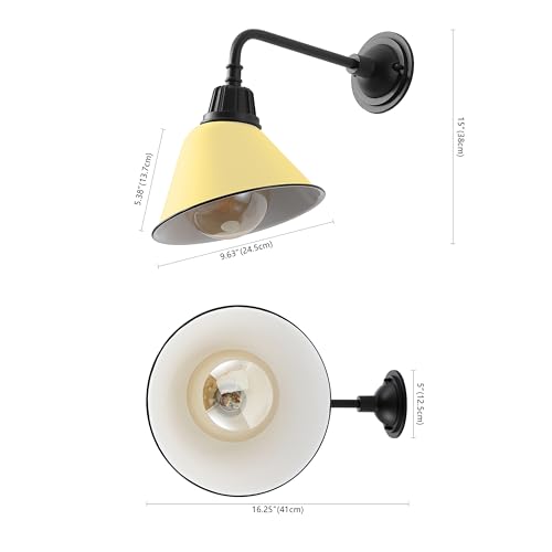 Image of JONATHAN Y Croydon 1-Light Gooseneck Barn Sconce 9.63 inch, Matte Yellow | Metal Bell Shade, Farmhouse Industrial Wall Fixture, Indoor or Outdoor, LED Bulb Included, Dimmable, For Porch, Patio