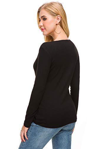 Afibi Women V Neck Zip Front Long Sleeve Casual Top Blouse Shirt (Xx-Large, Black) #TOP5