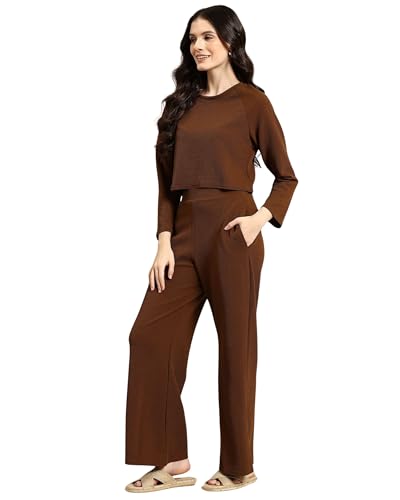 Image of Women's 2 Piece Co-ord Set with Half Sleeve Top and Wide Leg Pajama Pants Tracksuit for Casual, Travel, Gym, Sleepwear, Office and Daily Wear