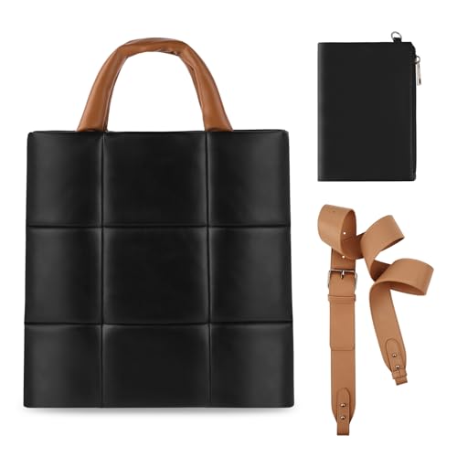 Image of Puffer Tote Bag, Quilted Crossbody Bag with Zip, Top-Handle Shoulder Bags with Removable Strap, PU Leather Handbags for Women