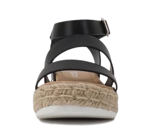 Image of Soda BRYCE-2 Kids /Children /Girls Open Toe Two Bands Espadrille Jute Platform Wedge Casual Fashion Flatform Sandals with Buckle Ankle Strap