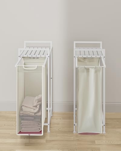 Image of VASAGLE Laundry Basket, Laundry Basket with Shelf, Laundry Basket, Oxford Fabric Laundry Bag, Removable, Metal Frame, 47 L, 42 x 28 x 75 cm, Cream White Matte White, BLH001W01