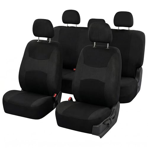 FH Group Universal Car Seat Covers Full Set for SUV Truck Sedan Vans | All-Purpose Cloth Seat Cover Set Airbag Compatible Washable Split Bench Protector Interior Upgrade - Black