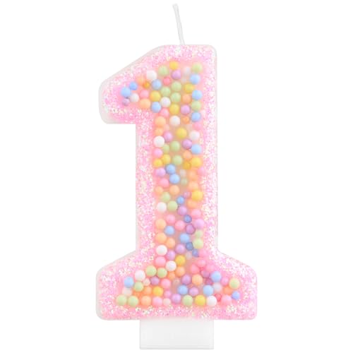 mciskin Macaron 1st Birthday Candles for Cake, Pink Number 1 Candle for Girl 1st Birthday Decorations,Macaron Pink Candle 1 Cake Toppers for Girl Sweet Themed Party Decoration,Wedding,Baby Showers