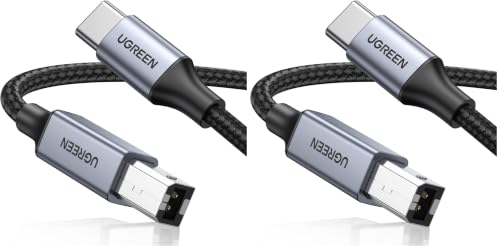 Image of UGREEN USB B to USB C 6 FT Printer Cable, Nylon USB B to C Cord for MacBook Pro /Air, MIDI Cable Compatible with Yamaha Piano Keyboard, DAC, DJ Controller for iPad (Pack of 2)