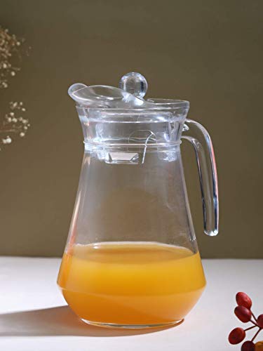 Image of Glass Water Jug - 1300 ml, Transparent Water sering Jug, Hot Cold Water Pitcher with Lid Water Jug, Iced Tea, Milk and Juice Beverage Carafe, Lemon Jug