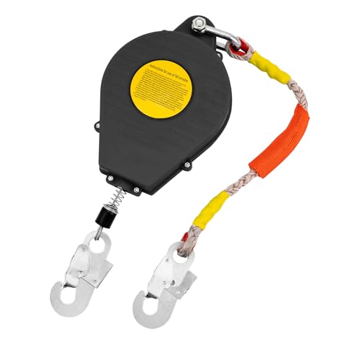 49.2ft Safety Self Retracting Lifeline Fall Arrester Fall Protection Device, 330lbs Portable Steel Wire Rope for Electric Power Maintenance, Aerial Work, Engineering Construction, etc (15M, Black)