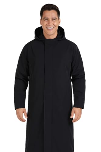 Image of Nephar Classic Men's Waterproof Overcoat with Hood - Wind & Rain Resistant Long Black Raincoat for Bike, Travel & Outdoor (Multisize)