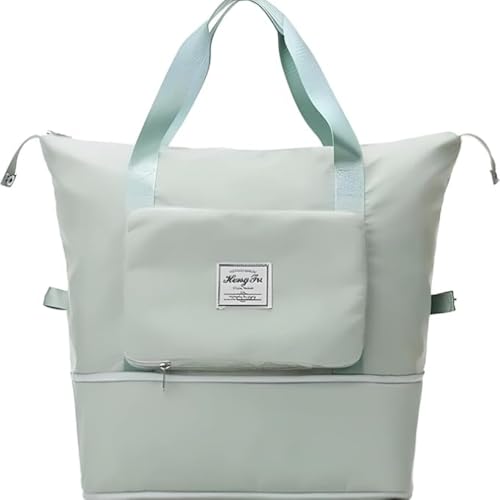 Bolsa De Viagem Grande Hong Fu Impermeável expansível Multifuncional Multiuso(Academia, fitness, yoga e uso diário) Bagagem de mão Oxford Divisores internos Porta Celular Bolso Frontal (Verde)