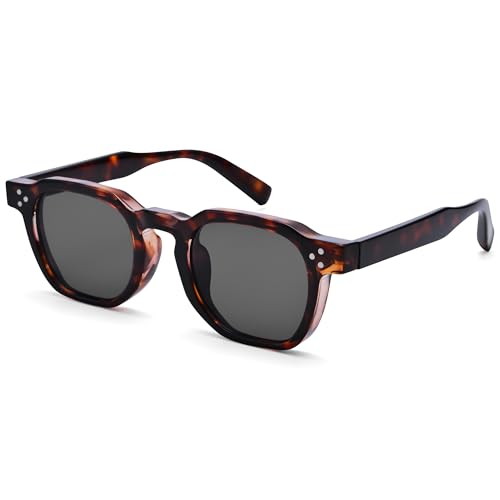 Square Sunglasses for Men Women - Retro Chunky Rectangle Frame Sun Glasses Classic Vintage Shades