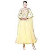 High End Custom Ballroom Dance Competition Dress Standard Dresses Modern Dance Costume(Yellow,L)