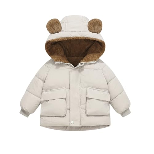 Toddler Puffer Jacket Fleece Bear Hooded Long Sleeve Heavyweight Kids Winter Coat Girls Zip Up Thermal Fall Jackets
