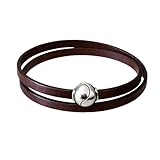EFFEART®️ Pulsera cuero mujer doble vuelta con cierre magnético bañado en plata – Pulsera piel auténtica artesanal, disponible en marrón, negro y rojo – Regalo elegante para mujer
