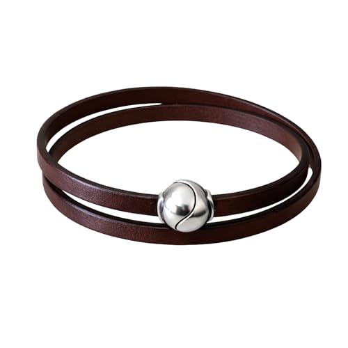 EFFEART®️ Pulsera cuero mujer doble vuelta con cierre magnético bañado en plata – Pulsera piel auténtica artesanal, disponible en marrón, negro y rojo – Regalo elegante para mujer