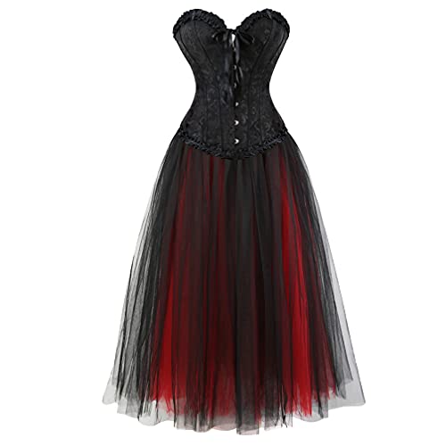 Hengzhifeng Corsage mit Lang Rock Damen Steampunk Push Up Korsett Karnevals Party Korsage Kostüm (EU 40-42,Schwarz)