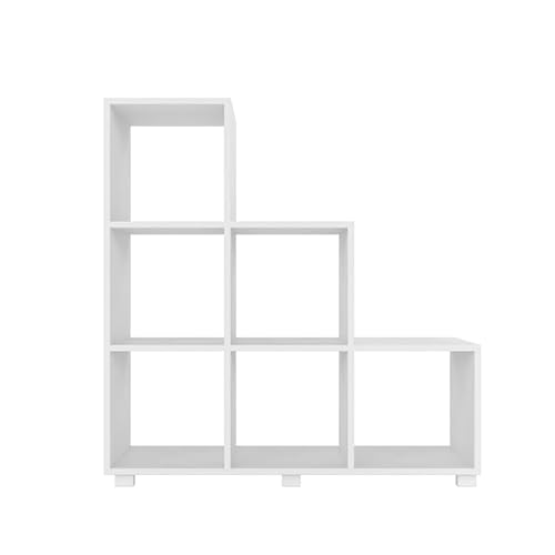 Manhattan Comfort Cascavel Stair Cubbies Collection 6 Storage Cube Shelves In Stair Shape Includes Brackets For Wall Placement, Set Of 2, White #TOP4
