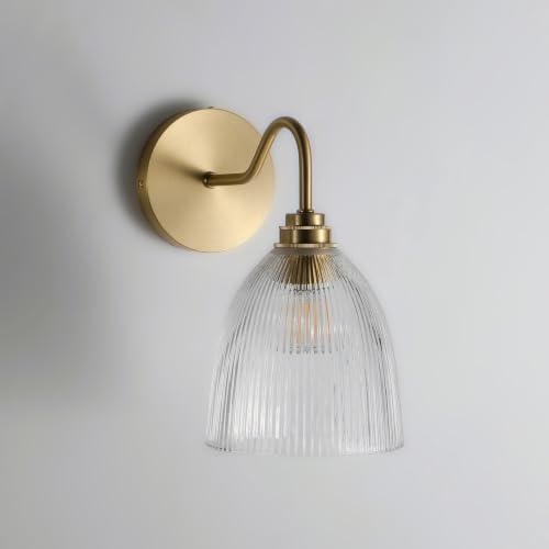 Image of Brass Gold Wall Sconce Ribbed Glass Wall Lights for Kitchen, Livingroom, Bathroom (Bulb Included)