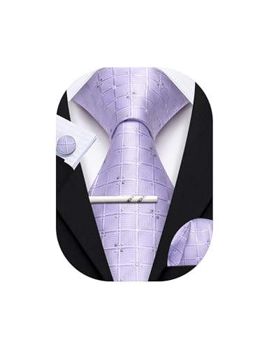 Image of YOHOWA Men Plaid /Striped Ties Set Silk Business Wedding Formal Fashion Necktie and Pocket Square Cufflinks Set