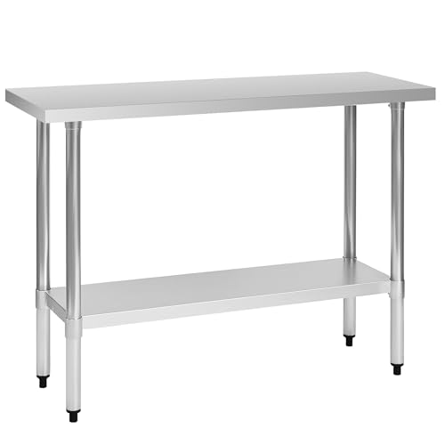 Image of COOLCHEF Stainless Steel Work Table 18 x 48 Inch, NSF Commercial Prep Table with Undershelf, Heavy Duty Food Prep Workstation