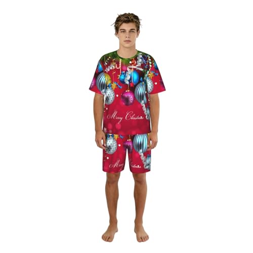 Pyjama short homme à manches courtes imprimé Noël pour l'été