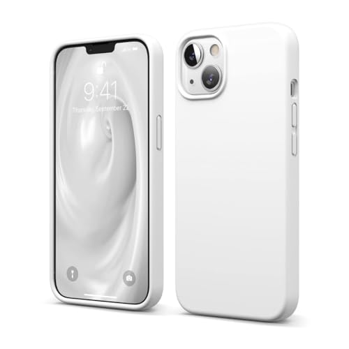 Image of Liquid Silicone Case Compatible for iPhone 13 White | Slim Back Cover | Soft Touch Bumper | Shockproof Drop Protection | Microfiber Cloth Inside | Sleek Solid Design