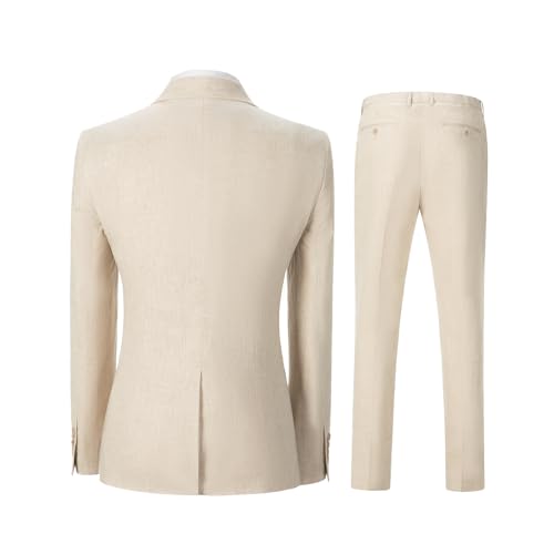 Solove-Suit Men's 3 Piece Regular Fit Linen Men Suit 2 Button Tuxedos for Wedding Party(Blazer+Vest+Pant)2