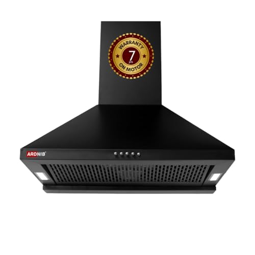 Image of 60 cm 1200 m /hr Wall Mounted Kitchen Chimney (BEETA, Push Button, Black), 7 Years Motor Warranty | Proudly Made in India (Filterless)