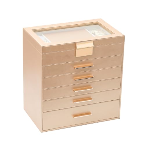 BOOVO Jewelry Boxes for Women, White and Black 6 Layer Large Jewelry Box for Necklace, Bracelet, Earrings, Rings Storage, Jewelry holder Organizer for Girls Gift (Gold, 6 layer)