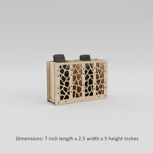 Image of Wooden Remote Organizer - Decorative 4 Slot Remote Holder for Table TV Remote Control Caddy for Living Room 7 x 5 x 2.5 Inches