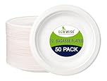 BH | Pack of 50-10" Large Bagasse Plates | White | Eco Friendly | Biodegradable and Compostable | Made of Sugarcane | Ideal for Everyday USE Birthday Party Picnic BBQ Work - By Best House