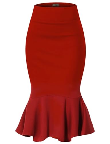 Image of HyBrid & Company Womens Premium Nylon Ponte Stretch Office Fishtail Pencil Skirt High Waist Made in The USA Below Knee